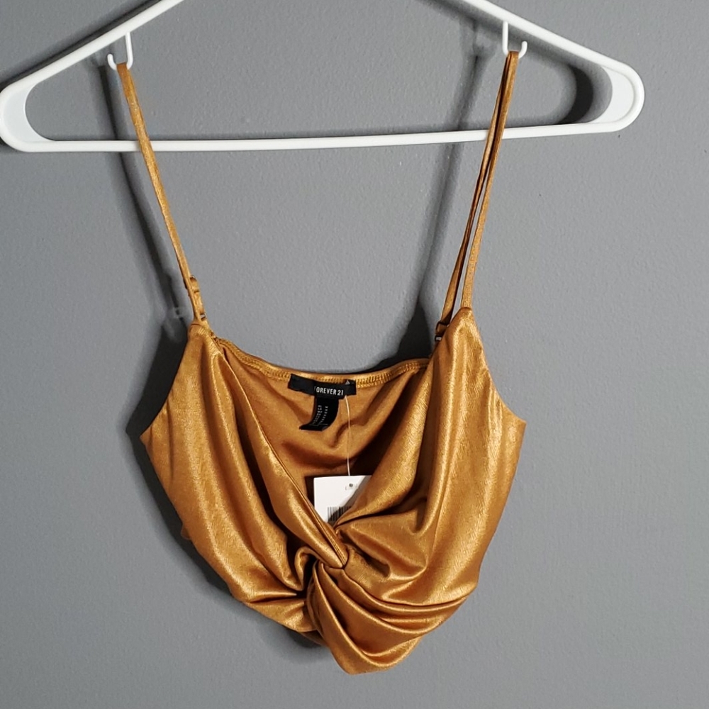 MUSTARD SHINY CROP TOP